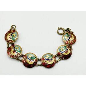 Vintage‎ Goldtone Celtic Tara Ware Colorful Enamel Bracelet 7.5”